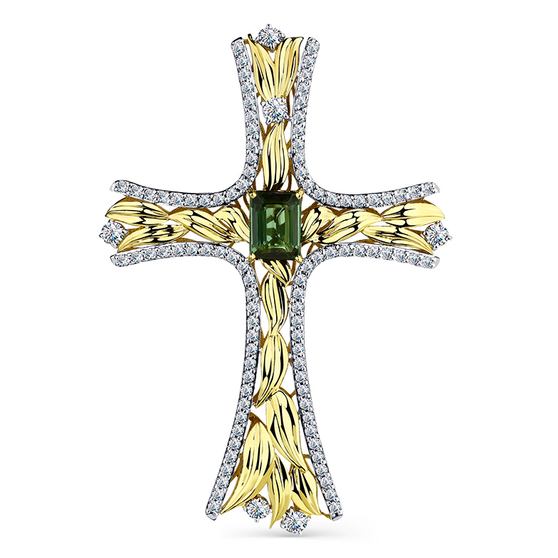 Крест, золото, микс с полудрагоценными камнями, 8-380439-00-60